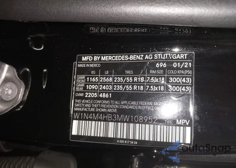 2021 Mercedes-Benz Glb 250 4Matic from USA, damaged, VIN W1N4M4HB3MW108952